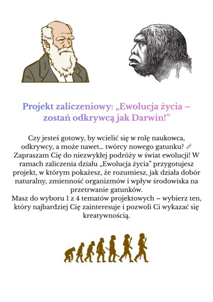 Zaliczenie działu - Ewolucja życia dla klasy 8