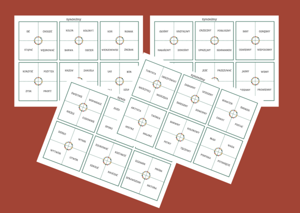 SYNONIMY - wyrazy bliskoznaczne - fiszki - części mowy