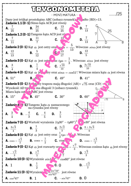 MINI MATURA MATEMATYKA - trygonometria