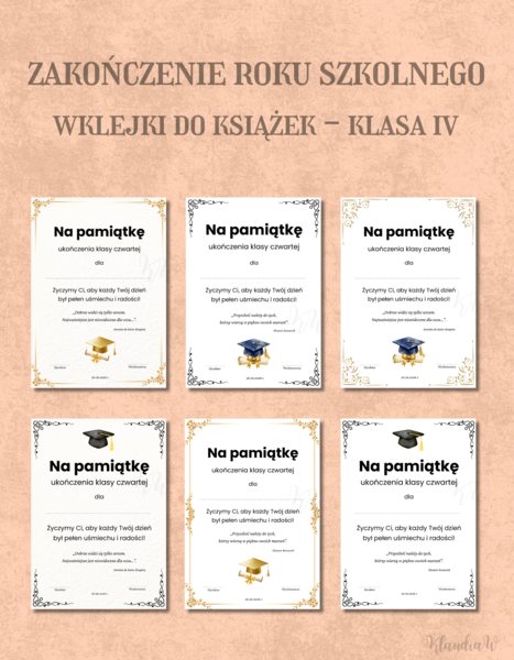 Wklejki do książek na zakończenie roku - klasa 4