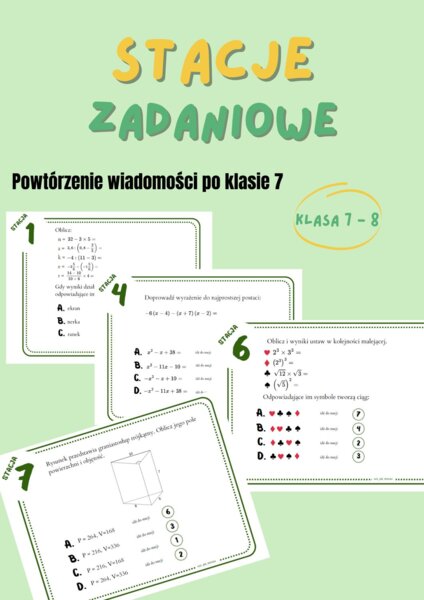 Powtórzenie wiadomości po klasie 7, klasa 8, stacje zadaniowe