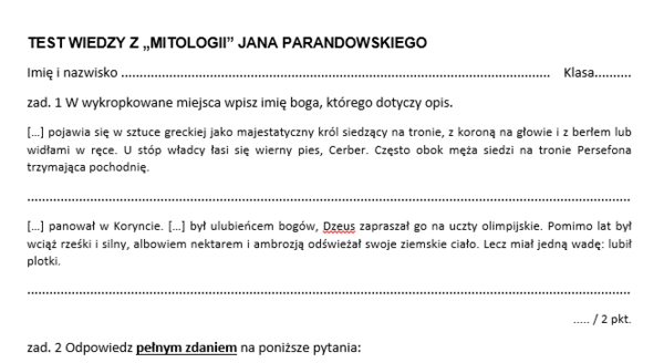Test z mitologii greckiej