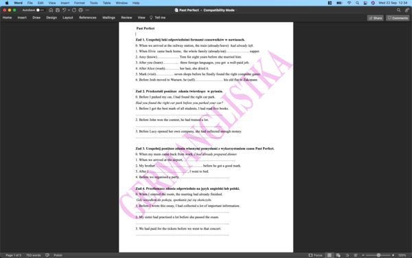 Past Perfect kontra Past Simple- ćwiczenia dla uczniów szkół podstawowych