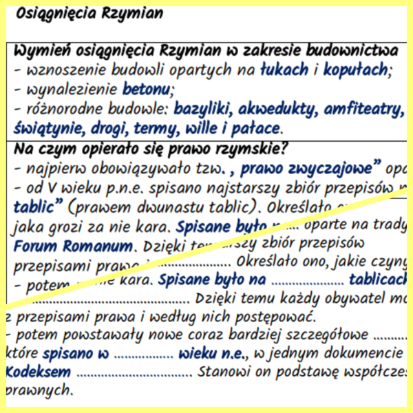 Osiągnięcia Rzymian – notatki i karta pracy + bonus