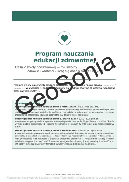 Gotowy Pakiet Dydaktyczny: Edukacja Zdrowotna – Klasa 5 caly rok szkolny