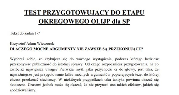 TEST PRZYGOTOWUJĄCY DO ETAPU OKRĘGOWEGO OLIJP DLA SP