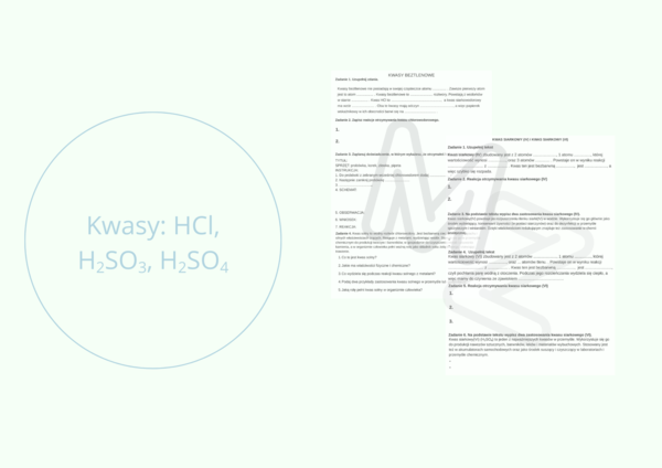 Kwasy: HCl, H2SO3, H2SO4 - KARTY PRACY