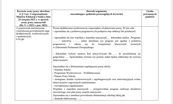 Ocena pracy nauczyciela początkującego, Karta oceny pracy nauczyciela początkującego - nowe zasady. WZÓR.