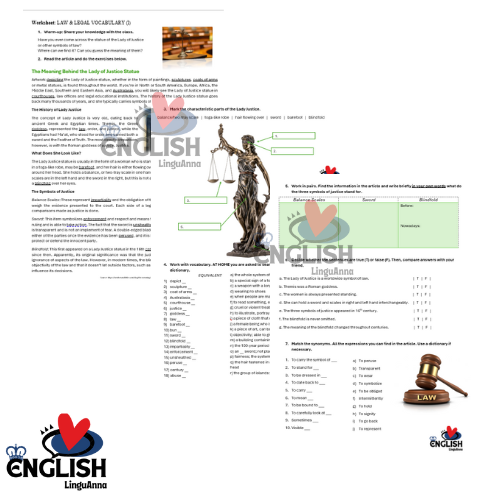 Law and Legal Vocabulary Worksheet 1 - Prawo - Język angielski