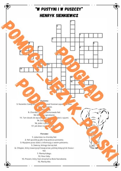 Krzyżówka "W pustyni i w puszczy" Henryk Sienkiewicz