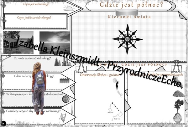 Karta pracy „Gdzie jest północ?” wykonana w power point do edycji. Przyroda 4, „Badam i poznaję przyrodę” na podstawie wydawnictwa WSiP