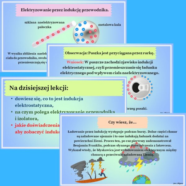 Temat: Indukcja elektrostatyczna (prezentacja multimedialna zawierająca najważniejsze informacje do lekcji), 11 slajdów