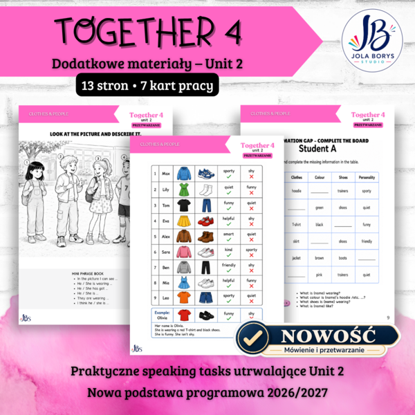 Together 4 Unit 2: Me and My Clothes – speaking, mówienie, karty pracy, ćwiczenia, nowa podstawa 2026/2027