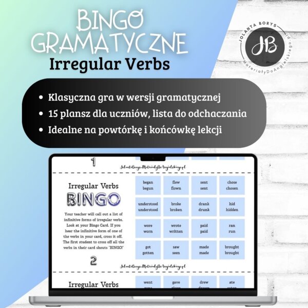 Bingo gramatyczne – Czasowniki nieregularne | Irregular Verbs Bingo
