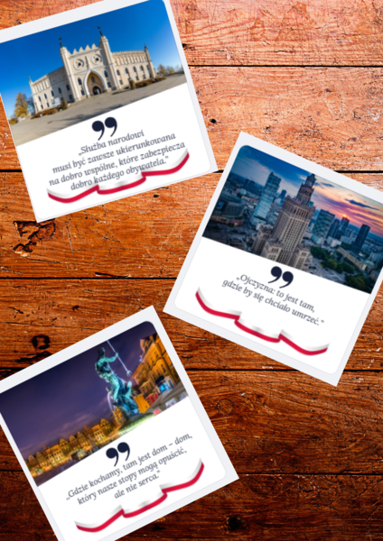 11 Listopada - gazetka, cytaty, 15 plansz, polskie miasta