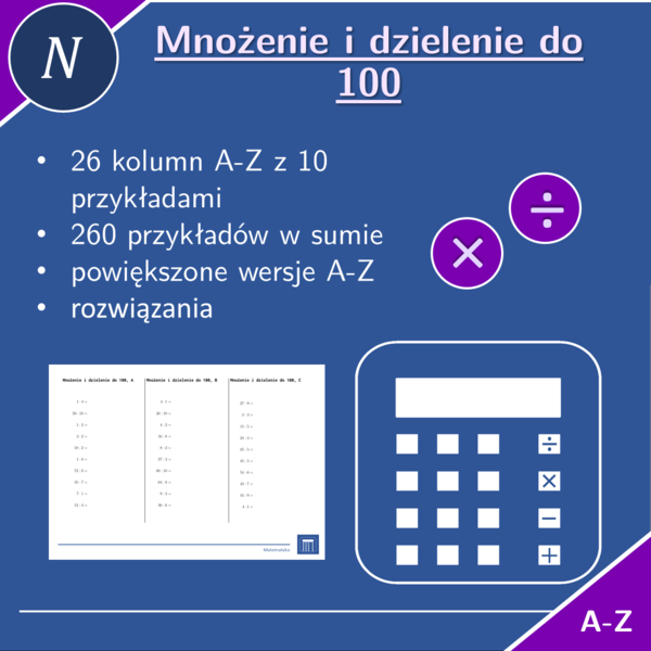 Mnożenie i dzielenie do 100 | matematyka | 26 kolumn