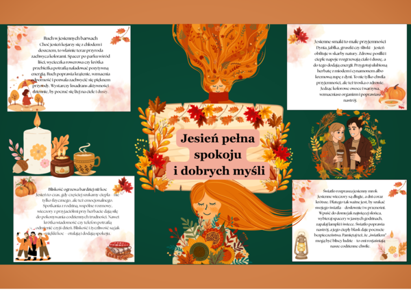 📘 Gazetka „Jesień pełna spokoju i dobrych myśli”-17 stron do druku| Format A4 i mniejszy| Idealna zarówno dla starszych jak i młodszych klas