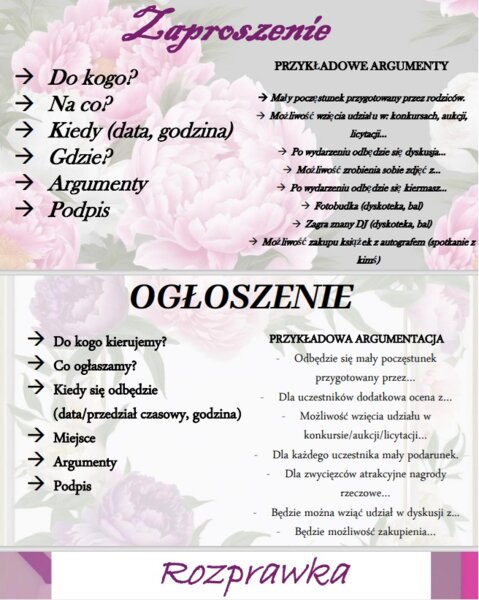 Wklejka: ogłoszenie, zaproszenie, rozprawka