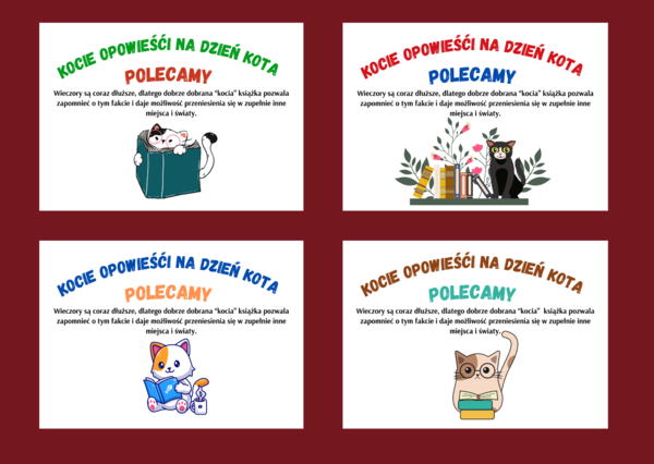 DZIEŃ KOTA biblioteka – gazetka- wystawka – napis – 7 wersji - w poziomie