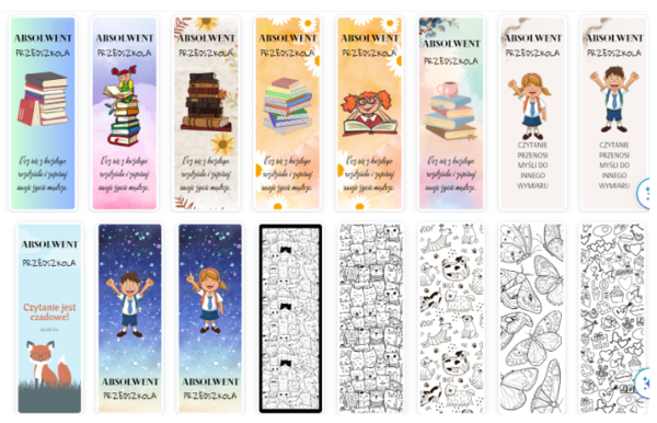 Zakładki do książek dla ABSOLWNTÓW PRZEDSZKOLA - 18 wzorów