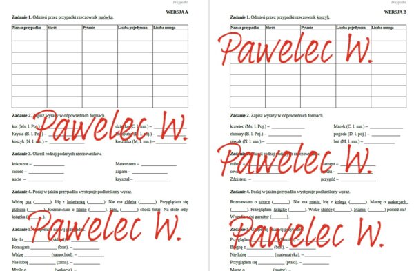 PRZYPADKI -kl. 4, kl. 5 - kartkówka, sprawdzian, karta pracy - 2 wersje/grupy