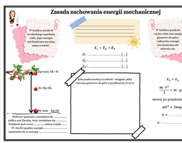 Fizyka kl.7 SP Temat: Zasada zachowania energii mechanicznej (graficzna karta pracy - 2 egzemplarze)