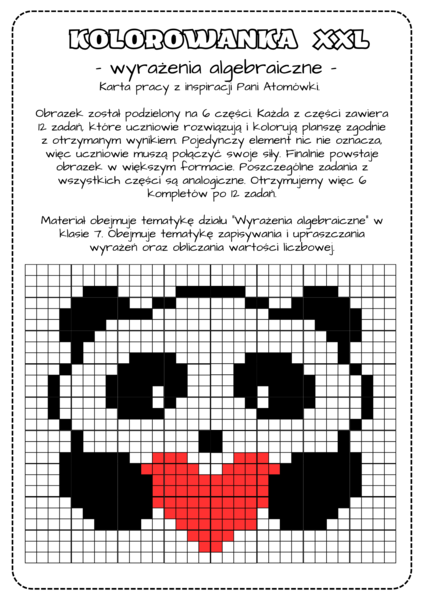 Kolorowanka xxl - wyrażenia algebraiczne. Klasa 7. Klasa 8