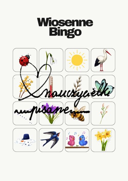 Bingo "Wiosenne zwiastuny" + gratis karta uważności "odkrywcy wiosny"