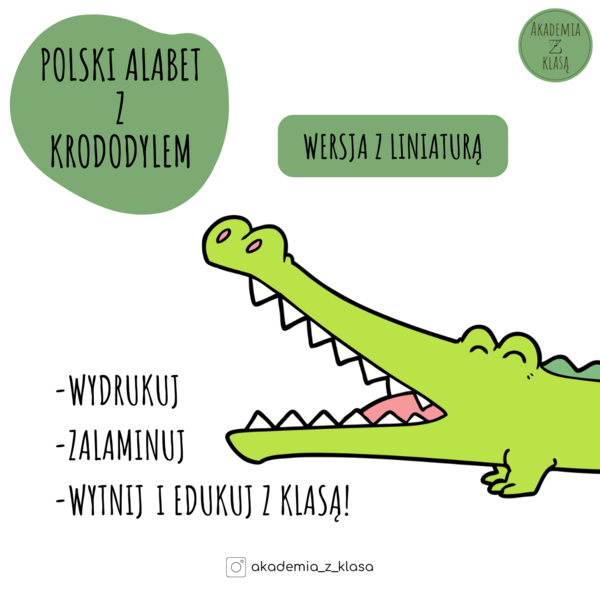 Alfabet demonstracyjny z Krokodylem - wersja z liniaturą
