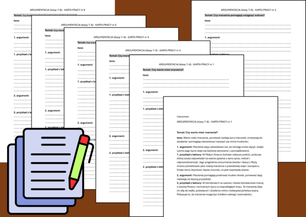 📘Karty pracy: MARZENIA – wypowiedź argumentacyjna - argumentacja + odpowiedzi (egzamin ósmoklasisty)