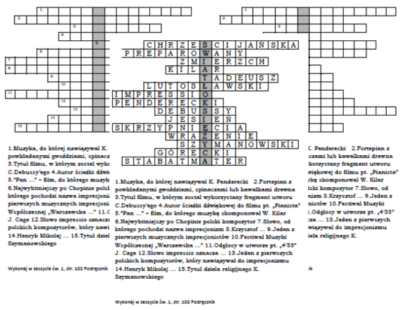 Muzyka XX wieku - logogryf dla klasy 7