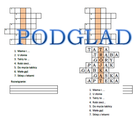 Logogryf dla klasy 1 z litery ą