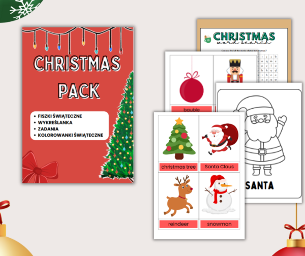 CHRISTMAS PACK, FLASHCARDS, ZESTAW ŚWIĄTECZNY, FISZKI, ENGLISH, PO ANGIELSKU