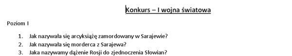 Konkurs powtórzeniowy - I wojna światowa