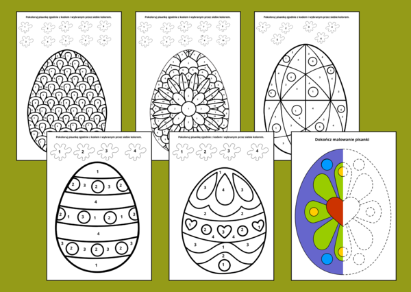 WIELKANOCNA kolorowanka po numerach - kolorowanki - Wielkanoc - biblioteka - świetlica - galeria - pisanki - 24 szt.