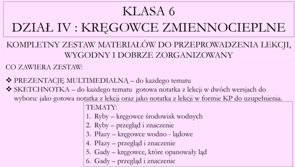 Klasa 6- Kręgowce zmiennocieplne - pakiet z działu