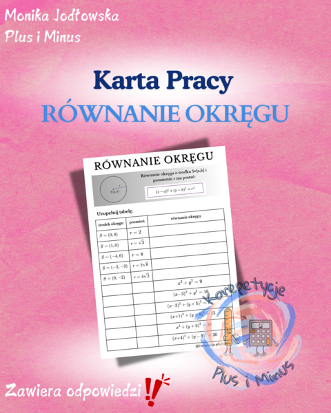 Równanie okręgu karta pracy