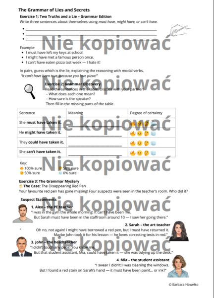 Scenariusz i karta pracy The Grammar of Lies and Secrets – Modals of Deduction (B2)