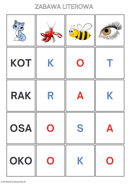 Zabawa literowa - nauka czytania
