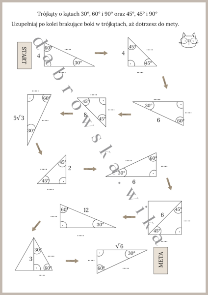 Trójkąty o kątach 30°, 60° i 90° oraz 45°, 45° i 90°