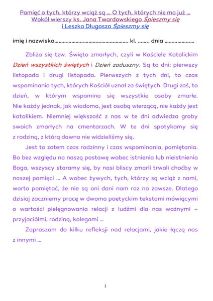 "Śpieszmy się" - o utrwalaniu relacji i pamięci po zmarłych - wiersze ks. Jana Twardowskiego i Leszka Długosza