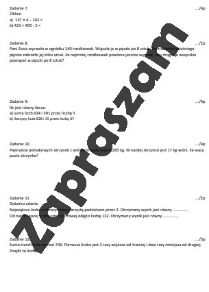 Sprawdzian / powtórzenie wiadomości działania pisemne