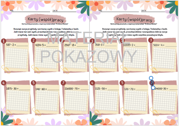 Karta pracy - mnożenie pisemne