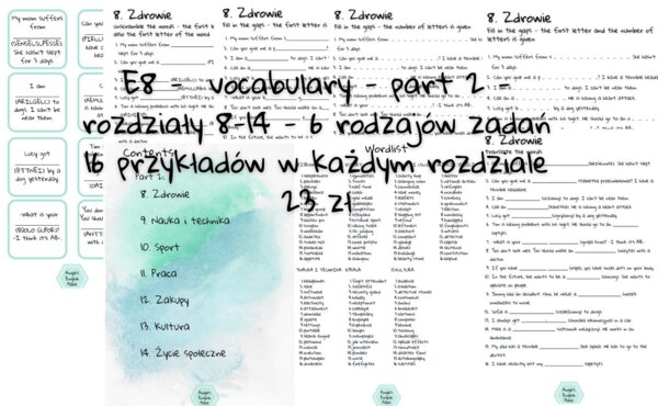 E8 - Egzamin ósmoklasisty - vocabulary - part 2 - rozdziały 8-14 - online/offline