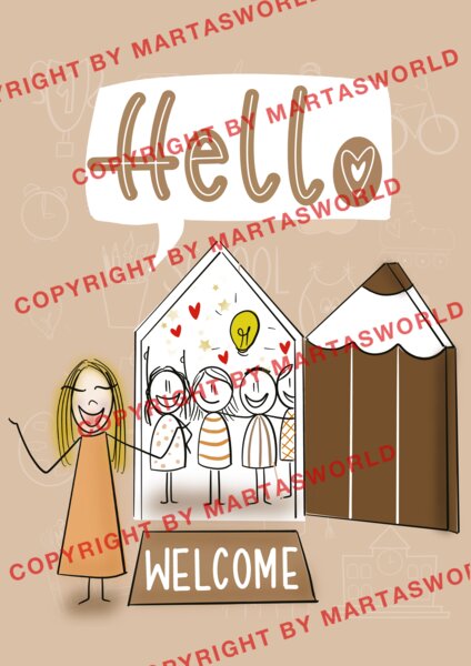 ✨ Hello & Welcome! ✨ – ręcznie rysowany, kolorowy materiał powitalny 🏫✏️