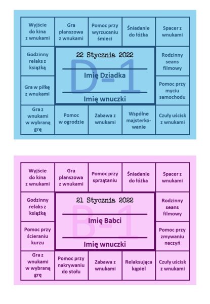 Kartki - kupony na Dzień Babci i Dziadka