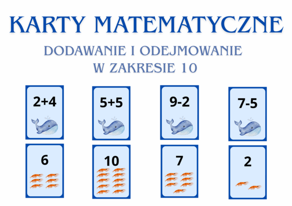 Karty matematyczne - dodawanie i odejmowanie w zakresie 10