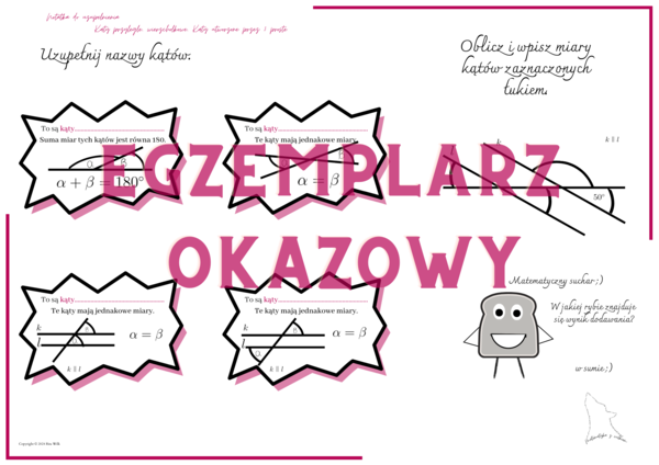 Kąty przyległe, wierzchołkowe, Kąty utworzone przez 3 proste notatka do uzupełnienia