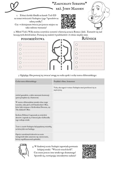 "Zakochany Szekspir" - karta pracy