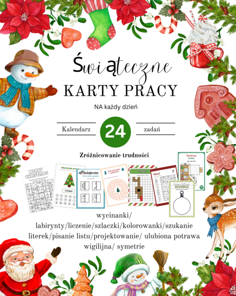 🎅 Świąteczne karty pracy – kalendarz zadań 🎁 Aż 61 stron kreatywnych i zróżnicowanych aktywności na każdy dzień grudnia!